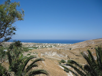 Panorama of Santorini with Kamari on the far view 
