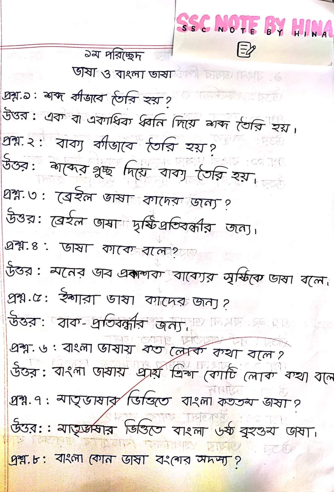 এসএসসি বাংলা ২য় পত্র ১ম অধ্যায় (ভাষা ও বাংলা ভাষা) নোট | SSC Bangla 2nd Paper Chapter 1 Note PDF