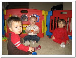 Jacob, Reid & Sophia taking a break from playing to pose for the camera, 1-29-10