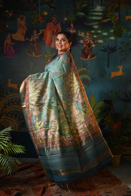 Wearable art. Digital print silk Chanderi saree