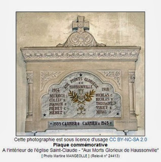 haussonville -les monument aux morts dans l'église Saint-Claude