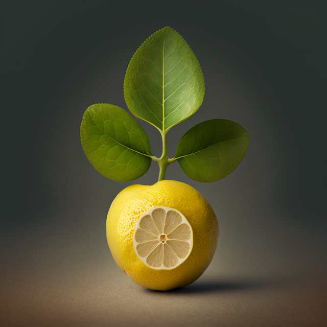 a lemon with a four leaf clover growing from the lemon stem
