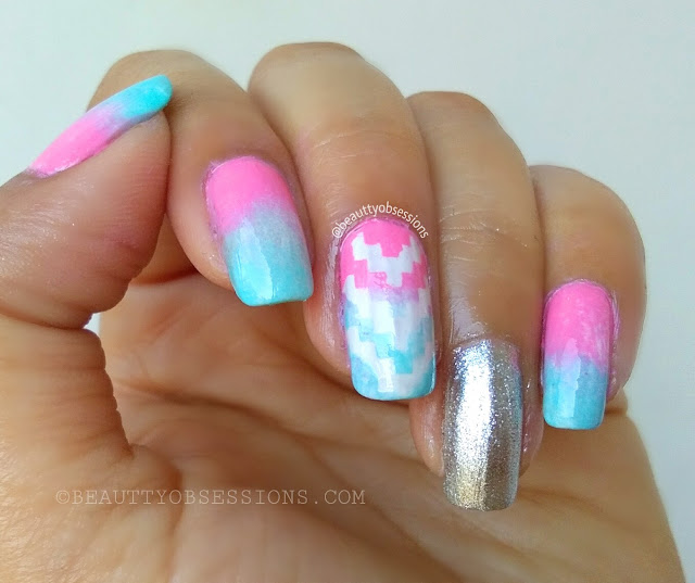 Ombre Nailart with Stencil | Pastel Pink-Blue Gradiant Nails