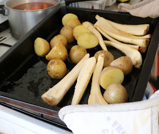 Tatties and sprouts in to roast