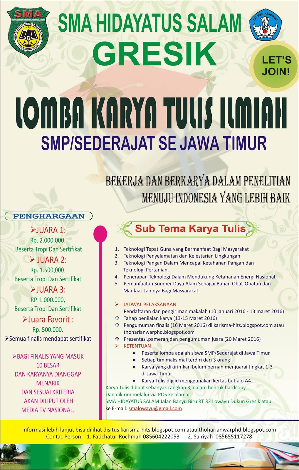 Lomba Karya Tulis Ilmiah Antar SMP/MTs Sederajat Se-Jawa 