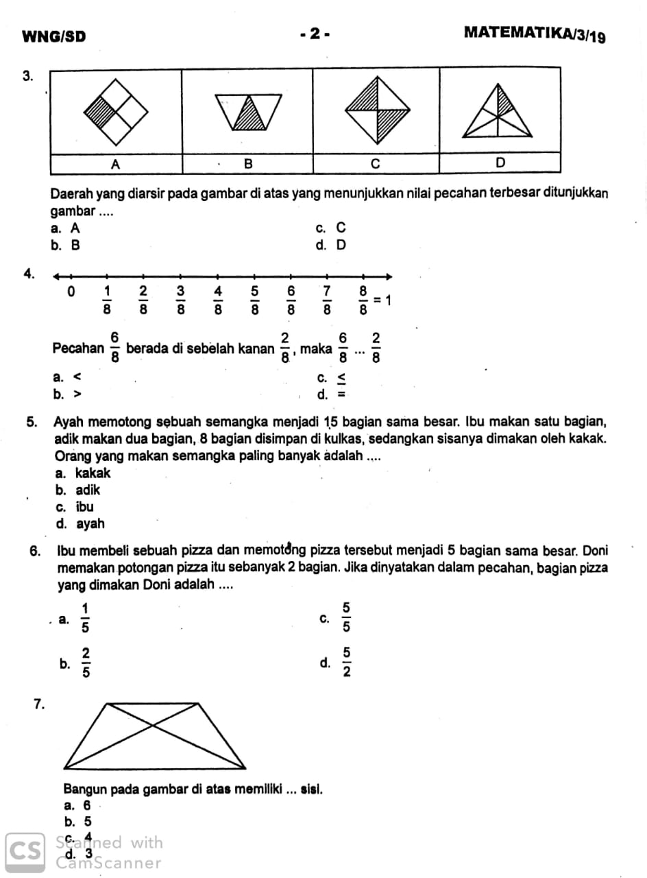 Soal Ukk Matematika Kelas 3 Sd Mi Tahun Ajaran Baru 2019 2020