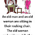 A old man and old woman are sitting