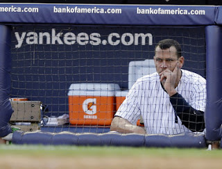 Alex Rodriguez, New York Yankees, dugout, alone, slump, depressed