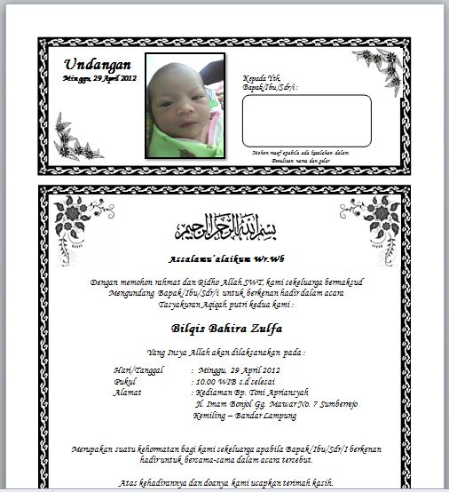 Download Beberapa Contoh Undangan Aqiqah Edisi Terbaru 