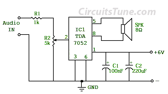 Simple Circuit Diagram for Amplifier by TDA7052 | CircuitsTune