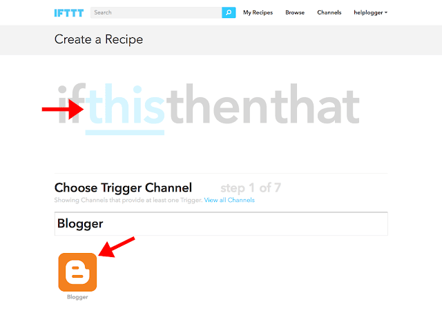 create Blogger recipe using IFTTT