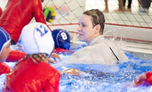 Princess Charlene attended a drowning prevention workshop held for the participants of the Saint Devote Rugby Tournament