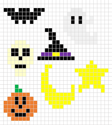 Free mini Halloween pixel art designs for Hama beads or cross stitch