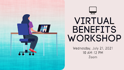 Hire Me SC Virtual Benefits Workshop July 21 2021 10am to noon Zoom advertisement