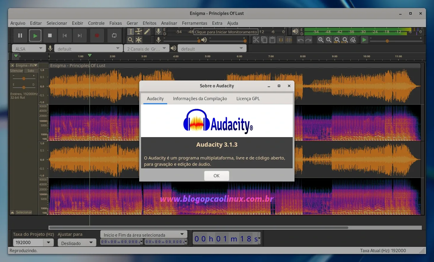 Audacity executando no Fedora 39 Workstation