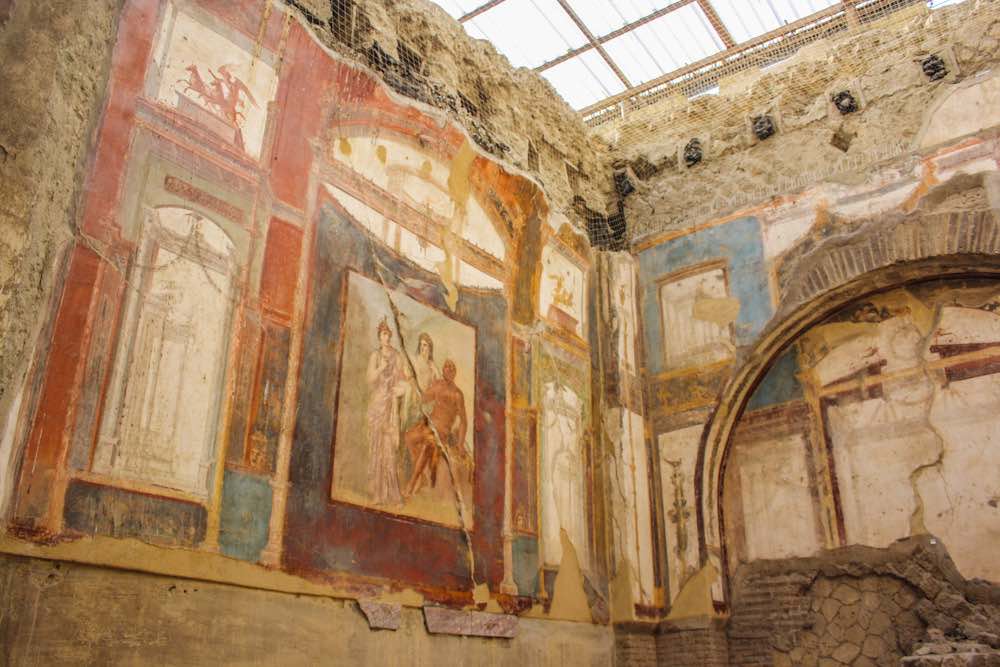 Frescoes with mythological scenes from the Sacello degli Augustali in Herculaneum