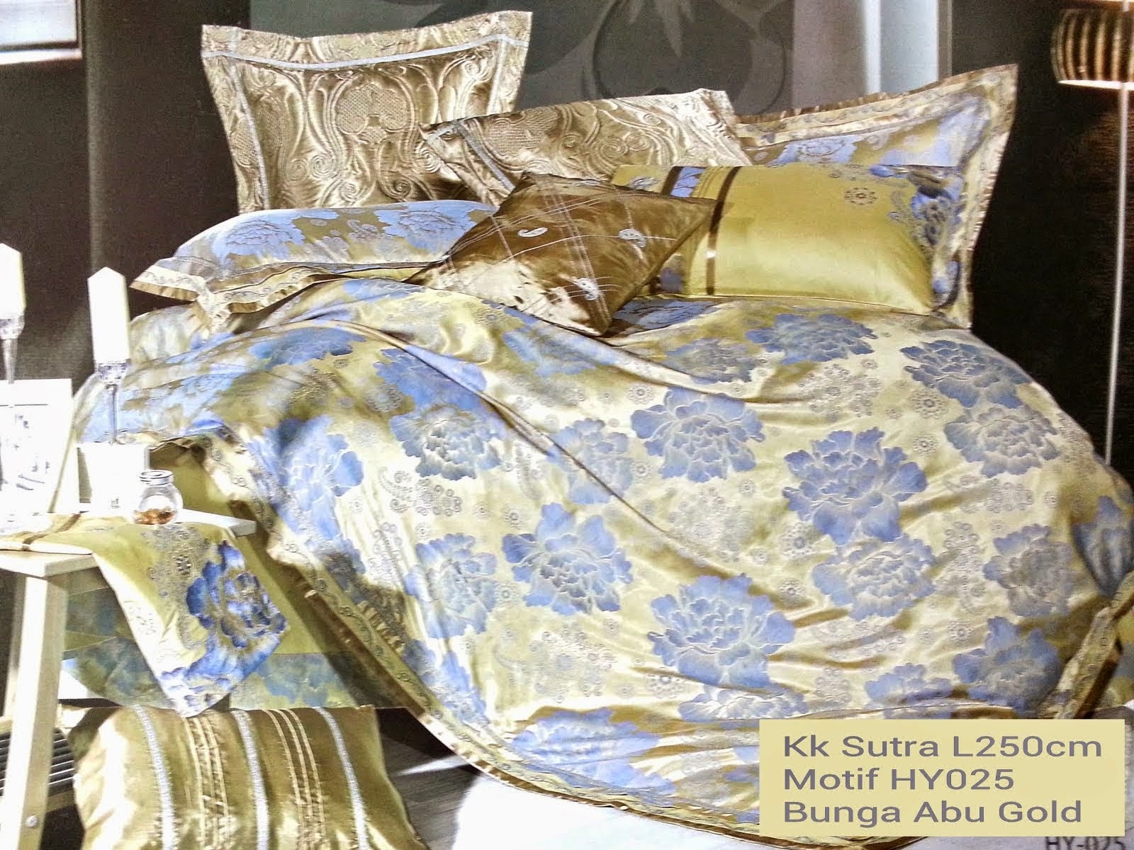 Sprei King Koil Sutra Motif Bunga Abu Gold