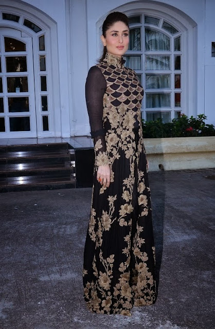 Kareena Kapoor in Anamika Khanna Black and Gold Anarkali Dress
