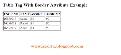 HTML Table Tag With Border Attribute Example