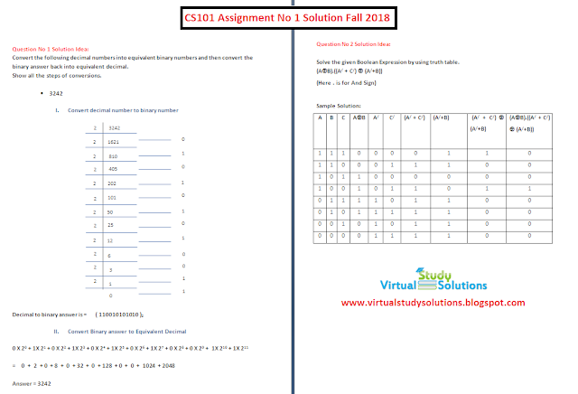 CS101 Assignment No 1 Solution Sample Preview Fall 2018