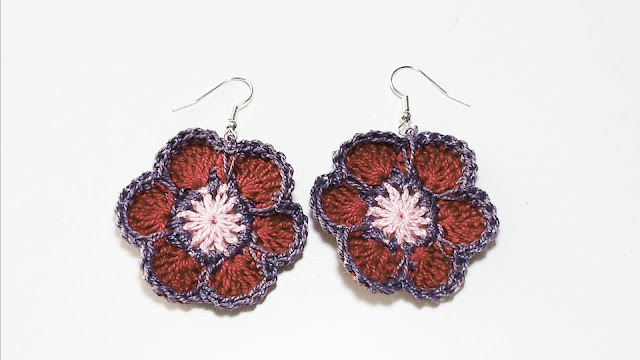 2 Crochet Pendientes crochet ganchillo flores rápidas  sencillas de tejer punto alto bareta hobby puntada doble labor Majovel tejer