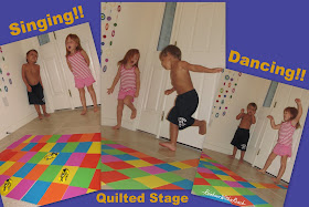 twins, preschool, singing, dancing, quilted stage, colors, shapes, design