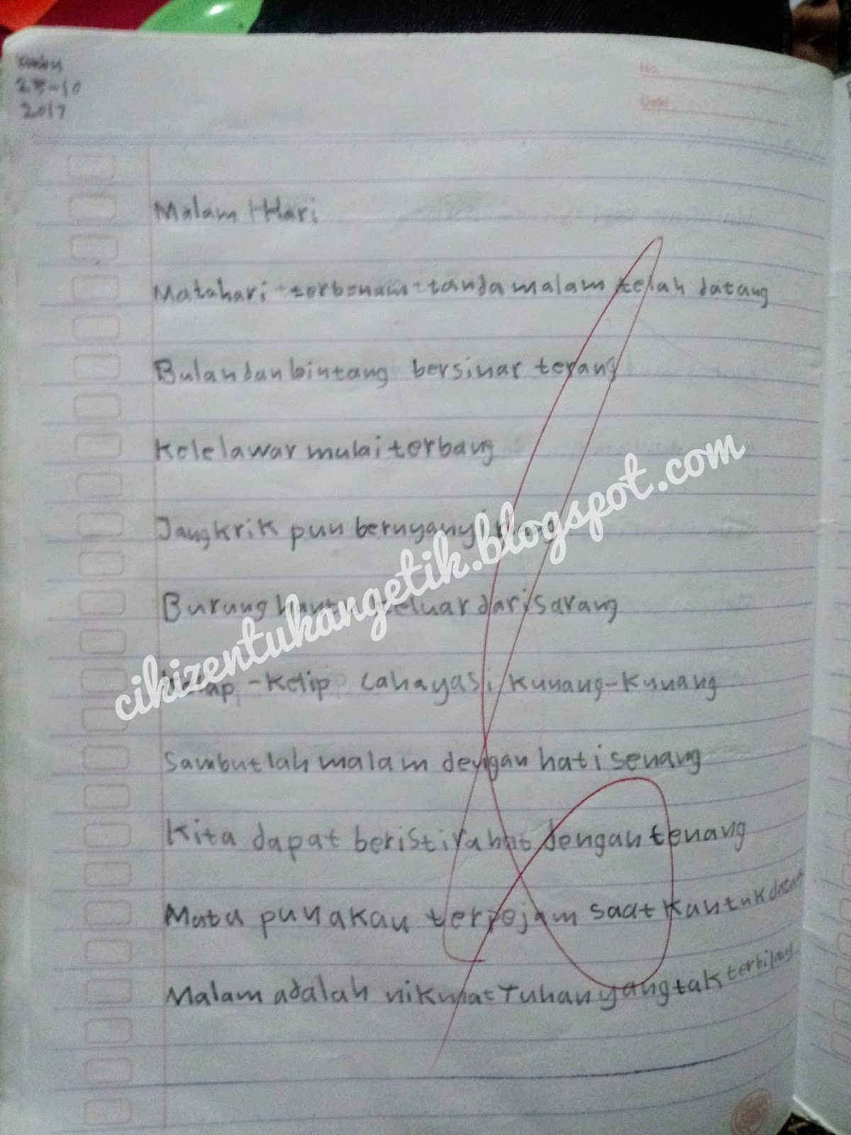 Tulisan di bulan ke 4 kelas 1 SD