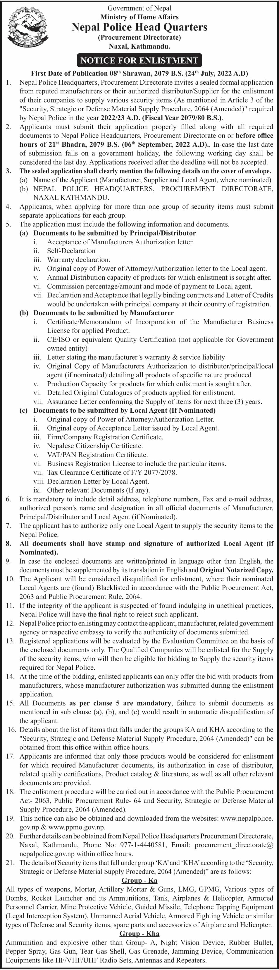 Nepal Police Head Quarters Notice for Englishtment