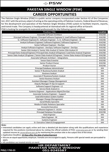 Pakistan Single Window Jobs