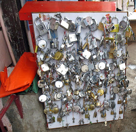 locks display on street