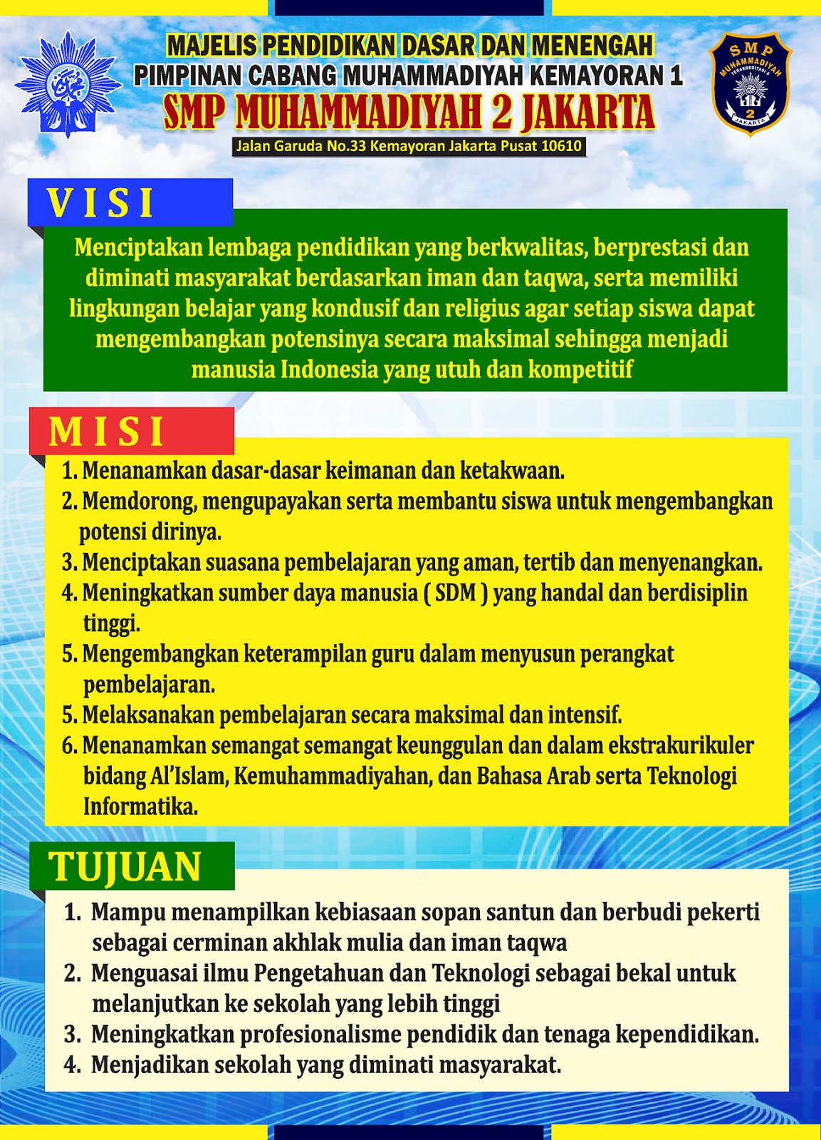  Desain  Banner  Visi  Misi  SMP Muhammadiyah 2 Jakarta 