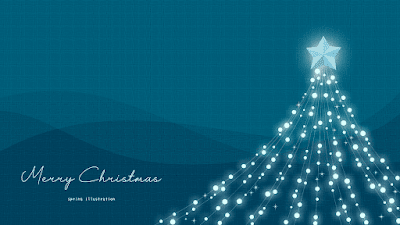 【Blue star tree】クリスマスのおしゃれでシンプルかわいいイラストPC壁紙・背景