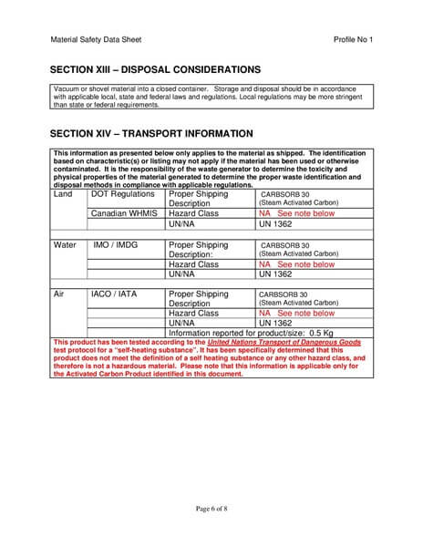 Material Safety Data Sheet (MSDS) Karbon Aktif Calgon CarbSorb 30