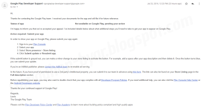 Notifikasi email telah berhasil melakukan banding (menang) - Play Console - Berhasil melakukan banding aplikasi Suspended WebView [Solved]