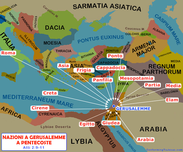 Mappa dei popoli a Gerrusalemme il giorno di Pentecoste