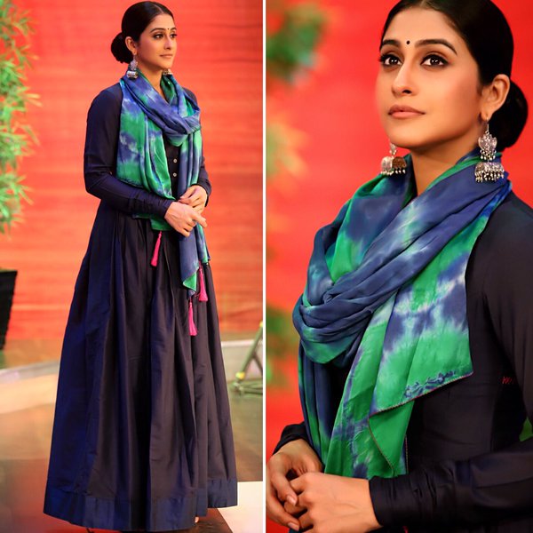 Regina Cassandra in Mint Blush Designs Dark Blue Floor Length Dress