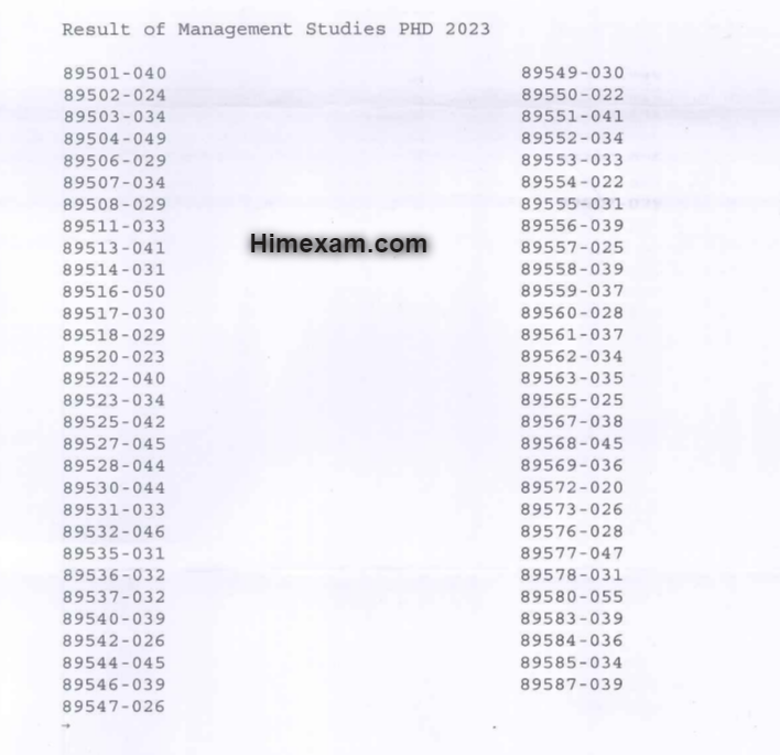 HPU Shimla PH.D in Management Studies Entrance Test Result 2023