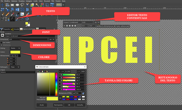editare testo con GIMP