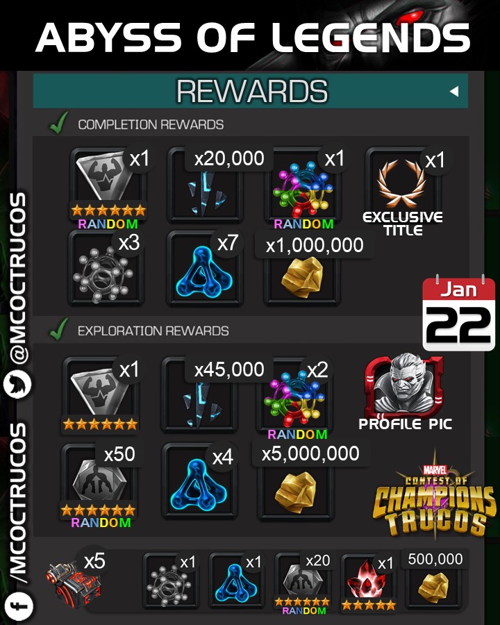 MCOC ABYSS OF LEGENDS (AOL) - REWARDS