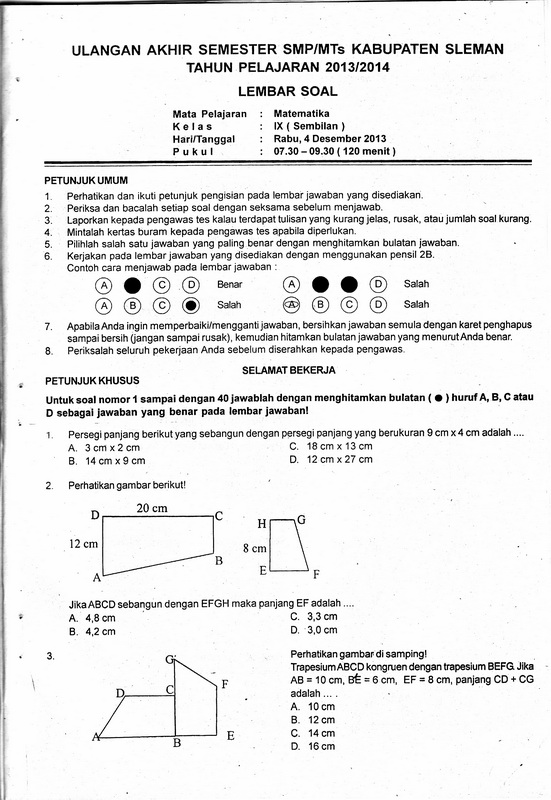 Soal Uas Matematika Smp Kelas 7 9 Semester 1 Sleman Giri Widodo