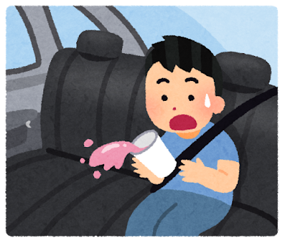 車の中でジュースをこぼした人のイラスト