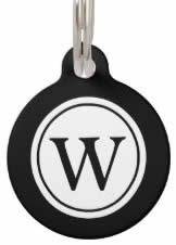 black white monogram 2-side dog id