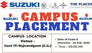 Suzuki Motor Gujarat Private Limited ITI Jobs Campus Placement Drive at Govt ITI Rajnandgaon, Chhattisgarh