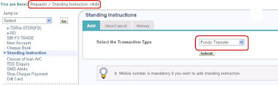 Setting Standing Instructions for OnlineSBI PPF