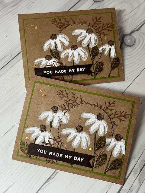 Greeting card with white Daisies on Kraft Background