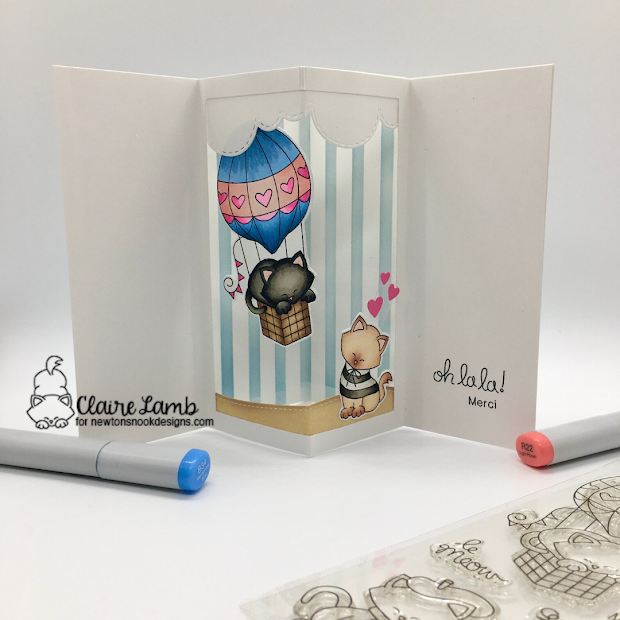 Oh la la by Claire features Newton Dreams of Paris, Frames & Flags, Land Borders, and Sky Borders by Newton's Nook Designs; #inkypaws, #newtonsnook, #cardmaking, #catcards