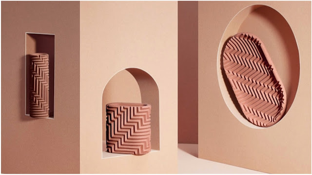 Herringbone Jesmonite objects by Phil Cuttance