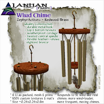 ZephyrActive Wind Chimes - Redwood/Brass