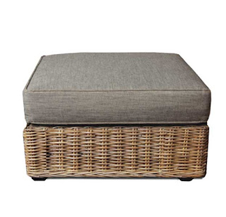 Banco puff rattan tapizado gris grande