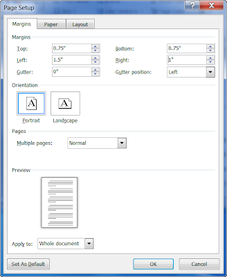 Page Setup Dialog Box with Margins Tab open